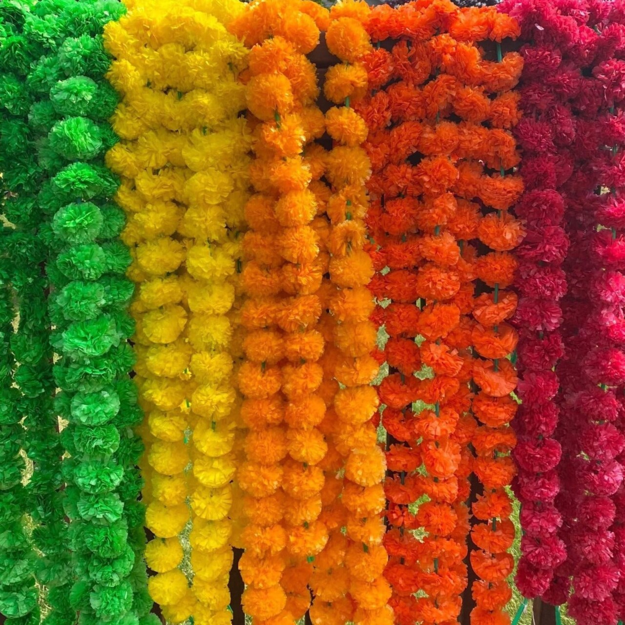 Artificial Marigold Strings, Diwali Decoration, Day of the Dead, Halloween, Marygold Flower Garland, Pooja Backdrop, Aztec Marigold Flowers